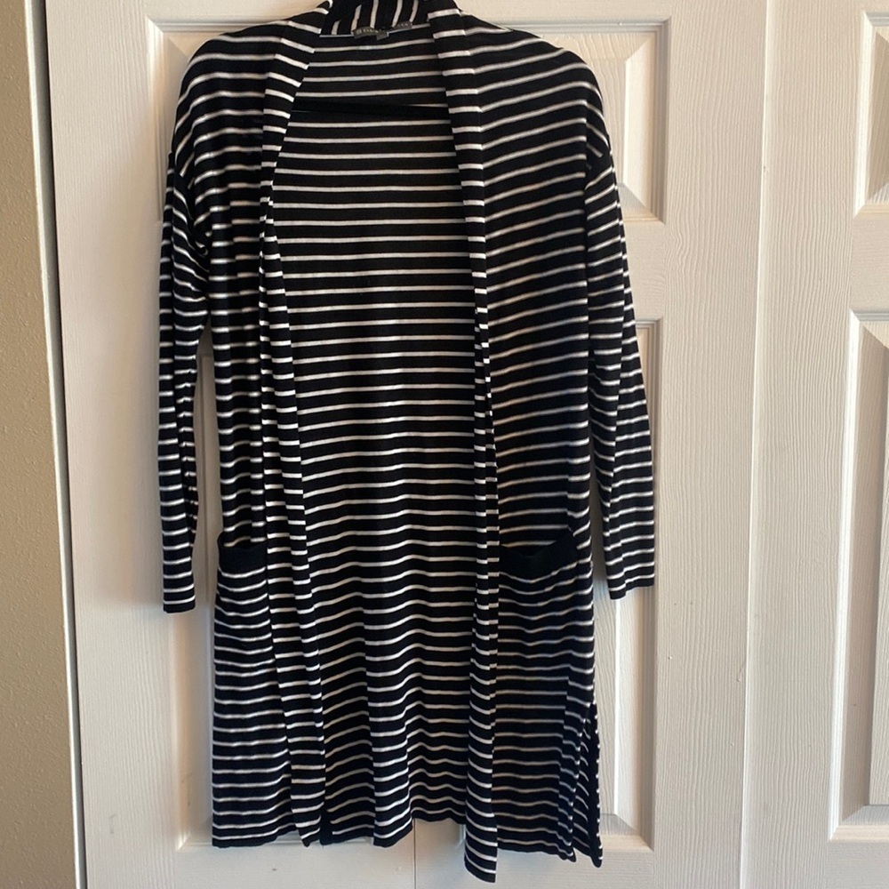 Elliott Lauren Striped Longline Cardigan Womens Size XS Black White‎ Cotton Knit